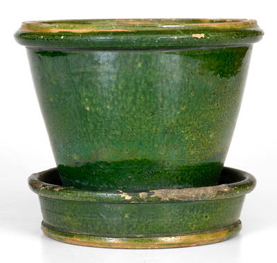 Scarce Large-Sized JOHN BELL / WAYNESBORO Redware Green-Glazed Flowerpot