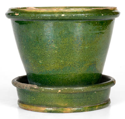 Scarce Large-Sized JOHN BELL / WAYNESBORO Redware Green-Glazed Flowerpot