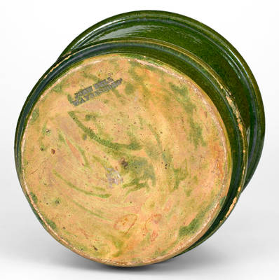 Scarce Large-Sized JOHN BELL / WAYNESBORO Redware Green-Glazed Flowerpot