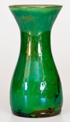 Phenomenal JOHN BELL (Waynesboro, PA) Redware Vase w/ Vibrant Green Copper Glaze