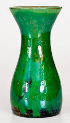 Phenomenal JOHN BELL (Waynesboro, PA) Redware Vase w/ Vibrant Green Copper Glaze