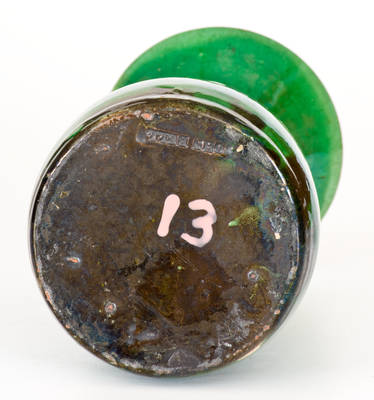 Phenomenal JOHN BELL (Waynesboro, PA) Redware Vase w/ Vibrant Green Copper Glaze