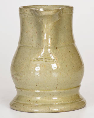 Extremely Rare Small-Sized John Bell Stoneware Pitcher w/ Celadon Glaze, Incised "S + S" for Stauffer and Shank