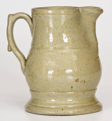 Extremely Rare Small-Sized John Bell Stoneware Pitcher w/ Celadon Glaze, Incised "S + S" for Stauffer and Shank