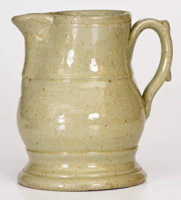 Extremely Rare Small-Sized John Bell Stoneware Pitcher w/ Celadon Glaze, Incised "S + S" for Stauffer and Shank
