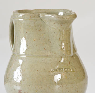 Extremely Rare Small-Sized John Bell Stoneware Pitcher w/ Celadon Glaze, Incised "S + S" for Stauffer and Shank