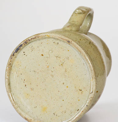 Extremely Rare Small-Sized John Bell Stoneware Pitcher w/ Celadon Glaze, Incised "S + S" for Stauffer and Shank