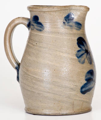 Small-Sized Baltimore Stoneware Pitcher w/ Cobalt Clover Decoration and Impressed Star