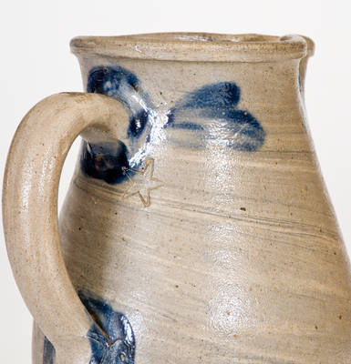 Small-Sized Baltimore Stoneware Pitcher w/ Cobalt Clover Decoration and Impressed Star