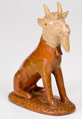 Exceptional Large-Sized Pennsylvania Redware Hand-Modeled Goat Figure