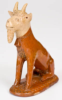 Exceptional Large-Sized Pennsylvania Redware Hand-Modeled Goat Figure