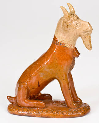 Exceptional Large-Sized Pennsylvania Redware Hand-Modeled Goat Figure