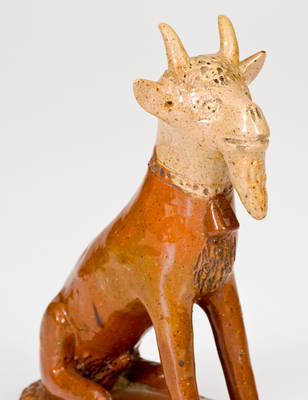 Exceptional Large-Sized Pennsylvania Redware Hand-Modeled Goat Figure