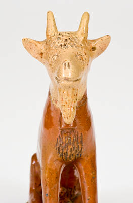 Exceptional Large-Sized Pennsylvania Redware Hand-Modeled Goat Figure