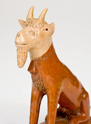 Exceptional Large-Sized Pennsylvania Redware Hand-Modeled Goat Figure