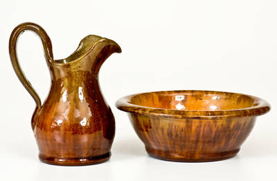 Very Fine Miniature JOHN BELL, Waynesboro, PA Redware Pitcher and Bowl Set