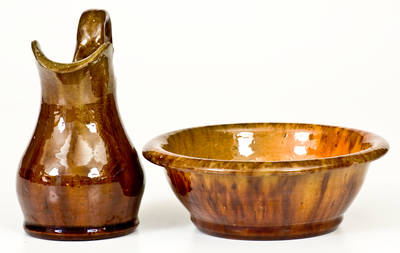 Very Fine Miniature JOHN BELL, Waynesboro, PA Redware Pitcher and Bowl Set