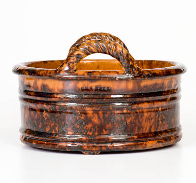 Fine JOHN BELL, Waynesboro, PA Redware Rope-Handled Butter Tub