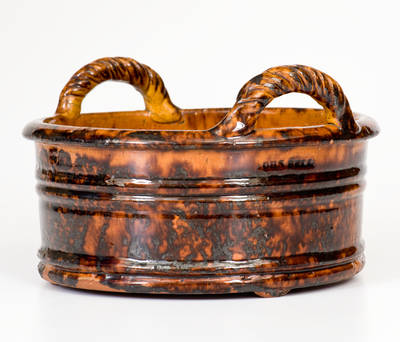 Fine JOHN BELL, Waynesboro, PA Redware Rope-Handled Butter Tub