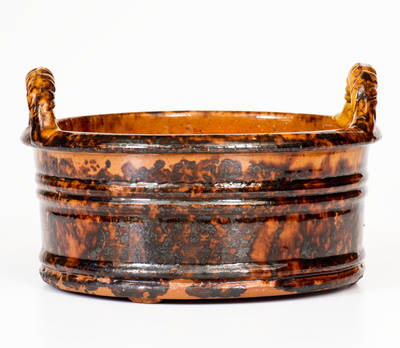 Fine JOHN BELL, Waynesboro, PA Redware Rope-Handled Butter Tub