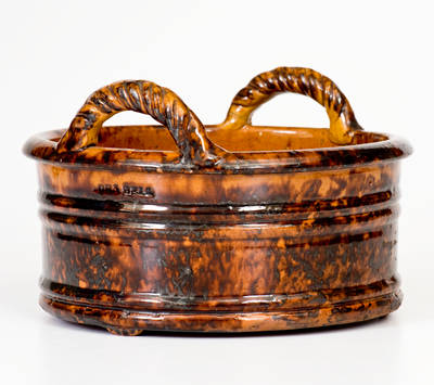 Fine JOHN BELL, Waynesboro, PA Redware Rope-Handled Butter Tub