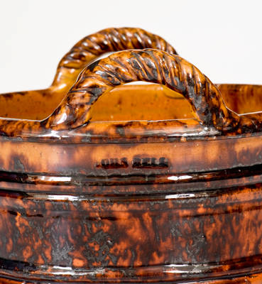 Fine JOHN BELL, Waynesboro, PA Redware Rope-Handled Butter Tub