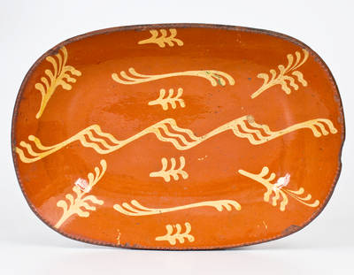 Fine Large-Sized Philadelphia Redware Loaf Dish with Elaborate Yellow Slip Decoration