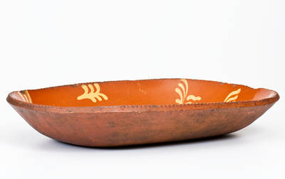 Fine Large-Sized Philadelphia Redware Loaf Dish with Elaborate Yellow Slip Decoration