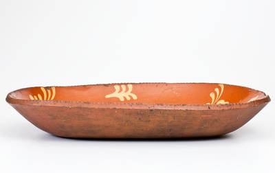 Fine Large-Sized Philadelphia Redware Loaf Dish with Elaborate Yellow Slip Decoration