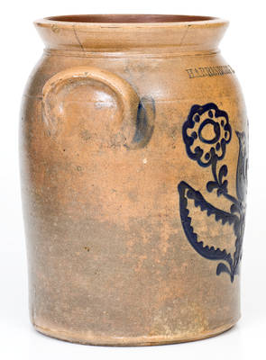 Exceptional HARRISBURG, PA Stoneware Jar w/ Elaborate Slip-Trailed Bird Design, attrib. John Young, 1856-58