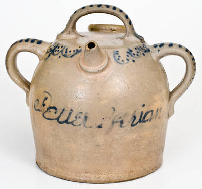 Extremely Rare Ohio Stoneware Harvest Jug with Open Handles, 