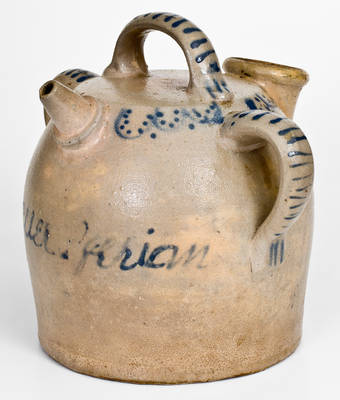 Extremely Rare Ohio Stoneware Harvest Jug with Open Handles, 