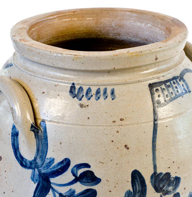 Exceedingly Rare and Important Four-Gallon Stoneware Jar with Cobalt Sailing Ship and Flag Motifs, Baltimore, MD origin, circa 1840