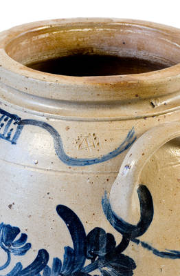 Exceedingly Rare and Important Four-Gallon Stoneware Jar with Cobalt Sailing Ship and Flag Motifs, Baltimore, MD origin, circa 1840