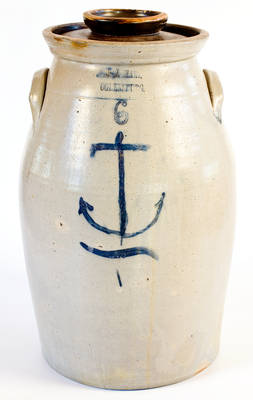 Rare J. Hart / Ogdensburgh, NY Stoneware Churn w/ Anchor Decoration