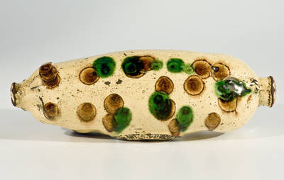 Extremely Rare Slip-Decorated Redware Pig Bottle, Stamped 