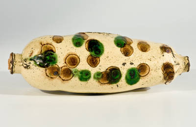 Extremely Rare Slip-Decorated Redware Pig Bottle, Stamped 