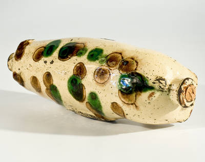 Extremely Rare Slip-Decorated Redware Pig Bottle, Stamped 