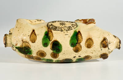 Extremely Rare Slip-Decorated Redware Pig Bottle, Stamped 