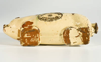 Extremely Rare Slip-Decorated Redware Pig Bottle, Stamped 