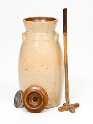 Rare Miniature Stoneware Churn w/ Guide, Rochester or otherwise NY State origin