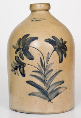 EVAN. R JONES / PITTSTON, PA Stoneware Jug w/ Cobalt Floral Decoration