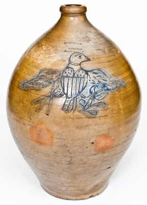 Outstanding Incised Eagle Jug by STEDMAN & SEYMOUR / NEW HAVEN, CT