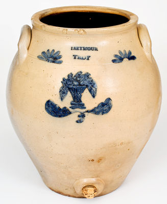 Outstanding I. SEYMOUR / TROY Stoneware Water Cooler w/ Applied Fruit Basket and Incised Decoration