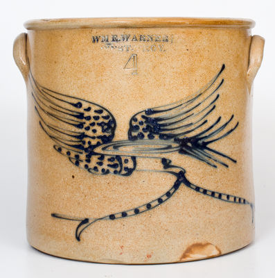 WM E. WARNER. / WEST-TROY Four-Gallon Stoneware Eagle Crock