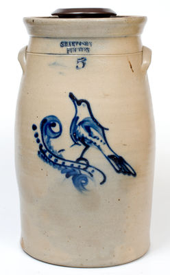 Five-Gallon S. HART & SON / FULTON Stoneware Churn w/ Cobalt Bird Decoration