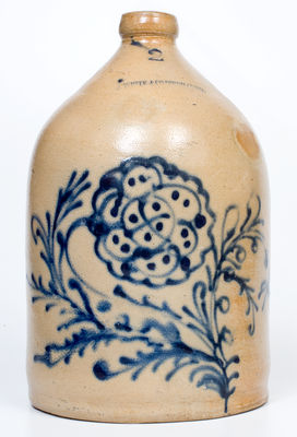 N. A. WHITE & CO. / BINGHAMTON Stoneware Jug w/ Elaborate Slip-Trailed Floral Decoration