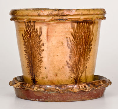 Rare Mocha-Decorated Redware Flowerpot, possibly John Bell, Waynesboro, PA