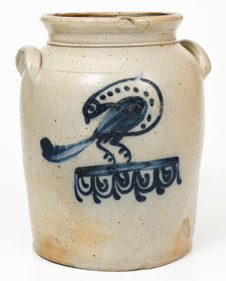 Stoneware Jar with Cobalt Bird Decoration, NJ or New England origin, circa 1840