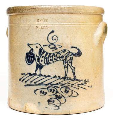 Rare HARTS / FULTON New York Stoneware Dog Crock